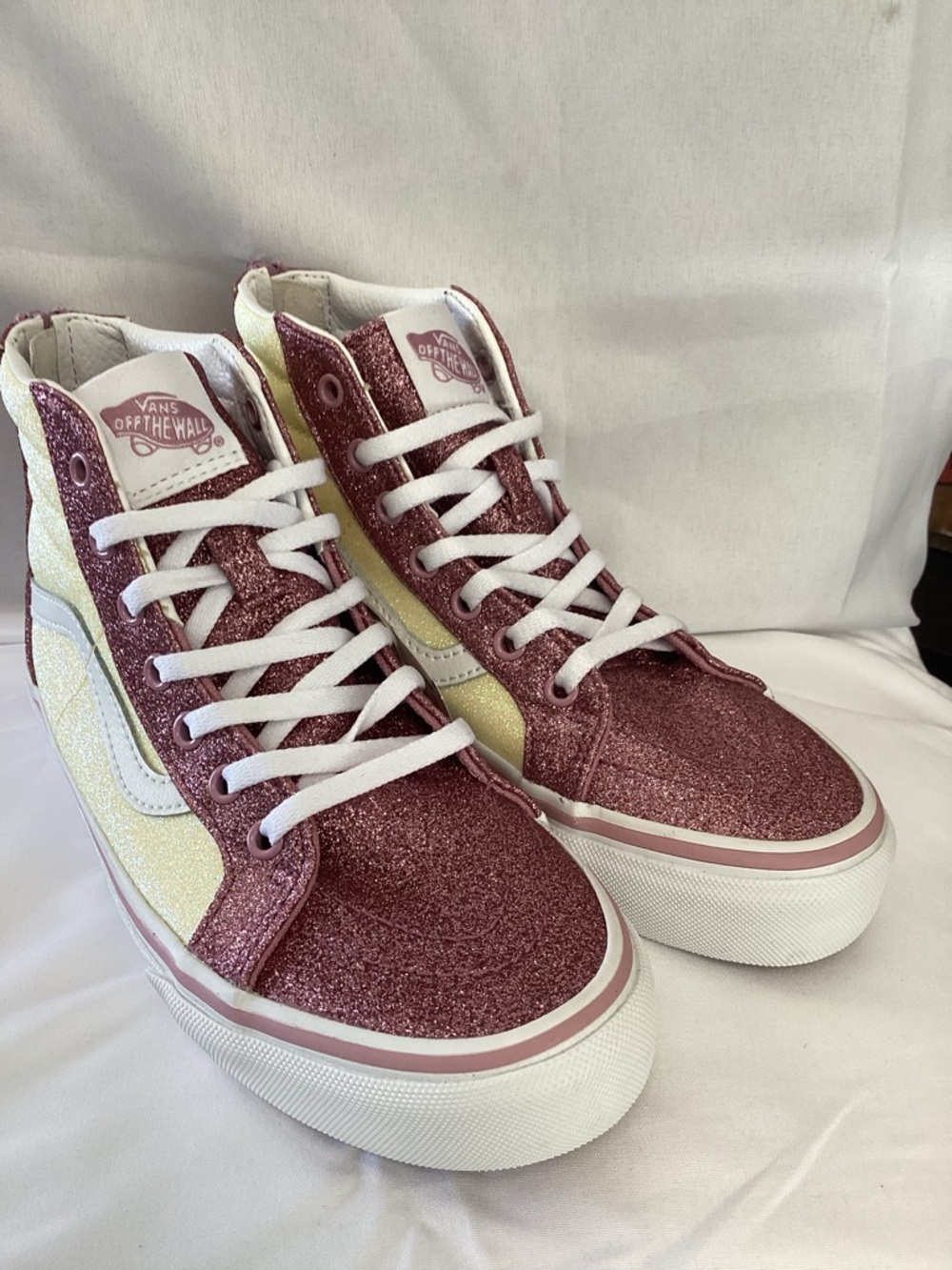 Vans Glitter High-Top Sneakers in Rose Pink and Yellow